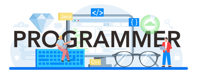 Programmer typographic header. Idea of coding, testing and writing program