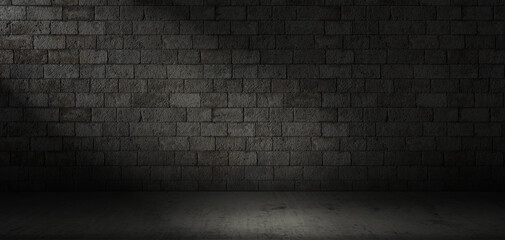 Wall Mural - stone wall and concrete floor texture in the dark, three dimensional background for wallpaper or pro