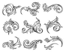 Baroque Scroll As Element Of Ornament And Graphic Design With Spirals And Rolling Circle Motif Vector Set