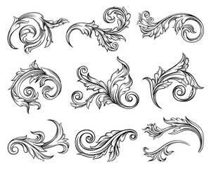 baroque scroll as element of ornament and graphic design with spirals and rolling circle motif vecto