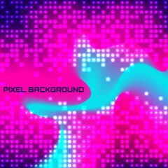Fototapete - Digital waves in neon colors with sequins effect. Modern 3D background with dynamic frequency waveform and pixels grid. Vector multicolor mosaic illustration