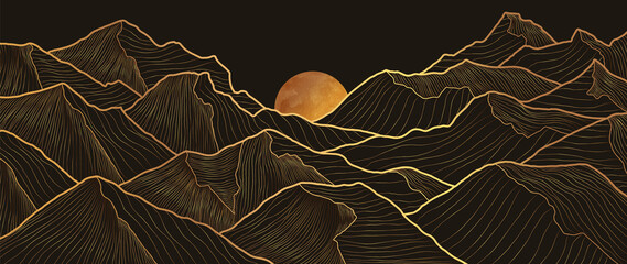 mountain line art background, luxury gold wallpaper design for cover, invitation background, packagi