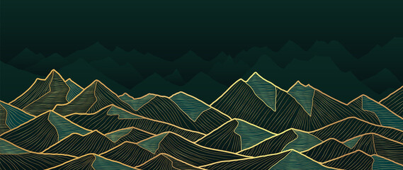 mountain line art background, luxury gold wallpaper design for cover, invitation background, packagi