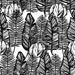  Vector illustration, Tropical summer. tropical leaves,cacti, Handmade, seamless pattern, light background