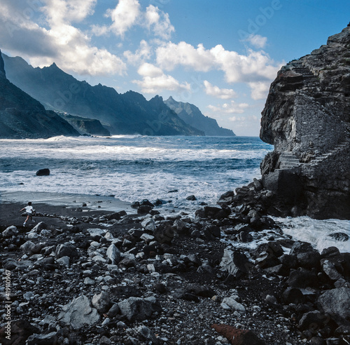 Rocks, coast and mountains Tenerife Spain. Canary Islands. Ocean and waves. © A
