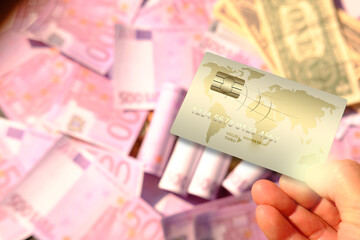 Poster - Holding credit card and finance and investment concept