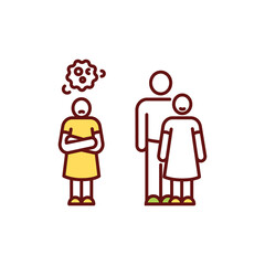 Sticker - Isolating sick people RGB color icon. Separating sick family members with contagious infection. Isolation precautions. Reducing covid transmission from person-to-person. Isolated vector illustration