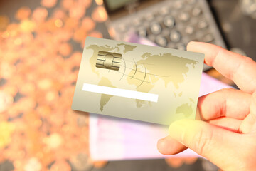 Poster - Holding credit card and finance and investment concept