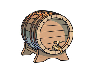 Wall Mural - old wooden barrel with tap on the stand three quarters view. beer, wine, rum whiskey traditional bar