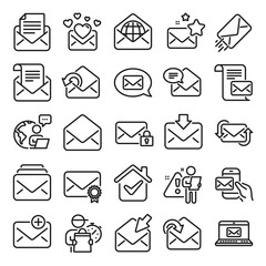 Poster - mail message line icons. newsletter, email document, correspondence icons. received mail, secure mes