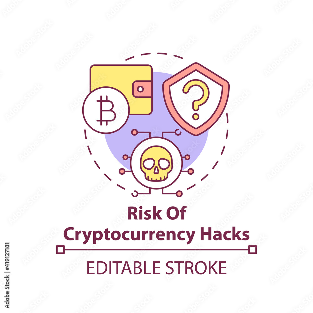 Bitcoin Line Graph Hacking Risk of cryptocurrency hacks concept icon. Earning bitcoin idea thin ...