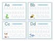 Alphabet tracing practice Letter A, B, C, D. Tracing practice worksheet. Learning alphabet activity page.