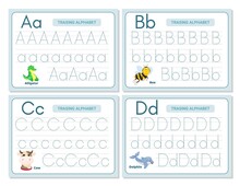 Alphabet Tracing Practice Letter A, B, C, D. Tracing Practice Worksheet. Learning Alphabet Activity Page.
