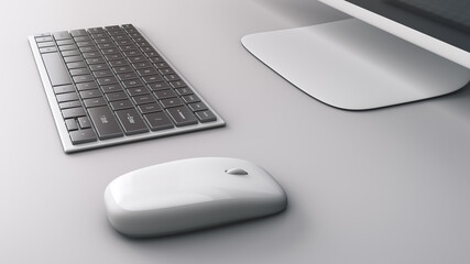 Fototapete - Workplace. Computer mouse, keyboard and monitor on the table. Office topics.