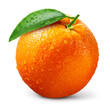 Orange fruit isolate. Orange citrus on white background. Whole orange fruit with leaves. Clipping path. Full depth of field.