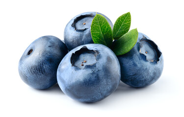 Wall Mural - Blueberry isolated. Blueberry with leaves on white. Bilberry on white background. Full depth of field.