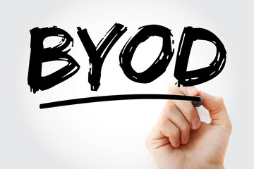 Poster - BYOD - Bring Your Own Device acronym with marker, technology concept background