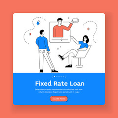 Poster - Couple watching credit card advertisement in internet. Banner template