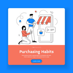 Poster - Couple making purchases in online shop app. Banner template