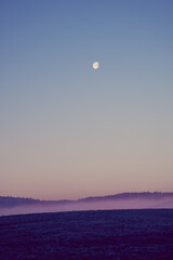 Canvas Print - The moon over the night misty field