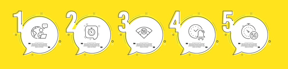 Poster - 5g internet, Timer and Alarm bell line icons set. Timeline process infograph. 5g wifi sign. Fast transmission, Time management, Time. Wireless internet. Technology set. Vector