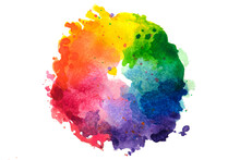 Impressionist Style Artistic Color Wheel Or Color Palette Drawn With Water Colors, Isolated On White.