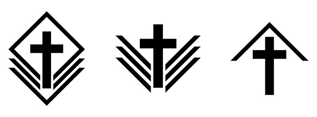 Wall Mural - Christian cross icon. Set of geometric church logos. Vector illustration.