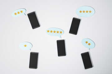 Poster - Social network rating icons and black display smartphones on light background