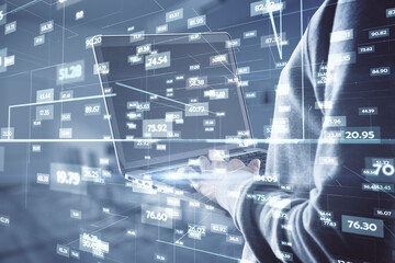 Aufkleber - Personal data protection concept with digital virtual space with statistic indicators and theft hand using laptop
