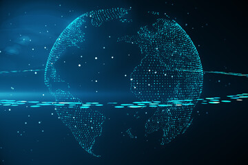 Poster - Digital transformation and telecommunication concept with earth planet layout and satellite connection