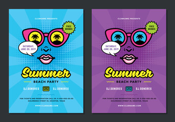 Wall Mural - Summer beach party flyer or poster template 90s pop art style