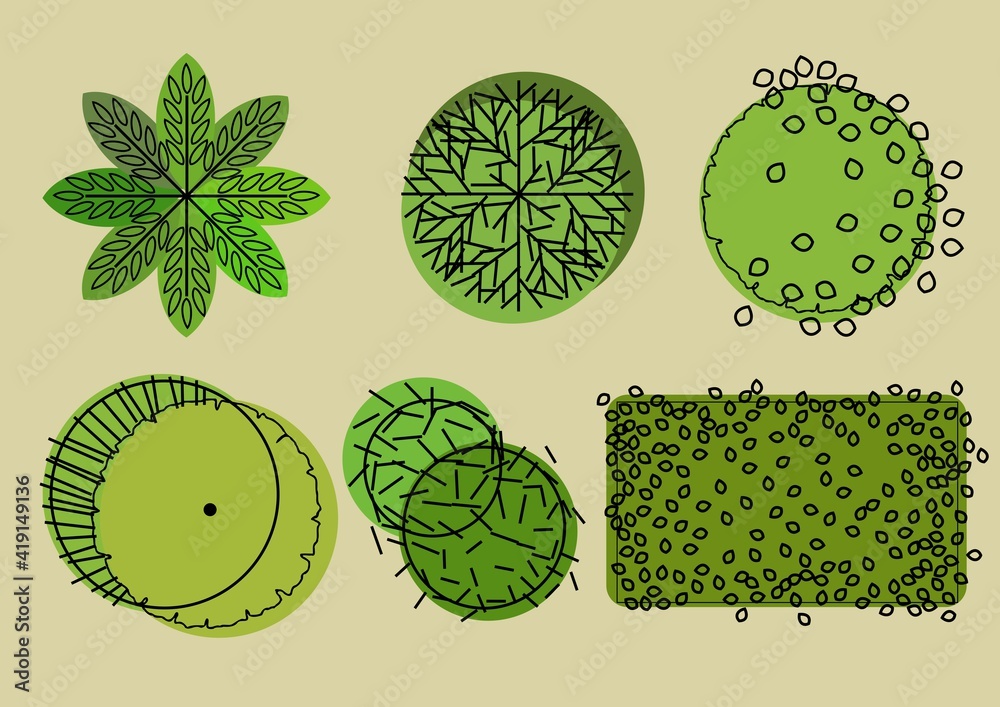Vector CAD Blocks style Trees in Top view Stock Vector | Adobe Stock