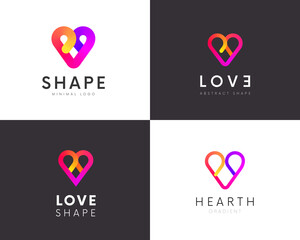 Aufkleber - Set of abstract hearth logo shapes. Love colorful logotype. Minimal linear heart.