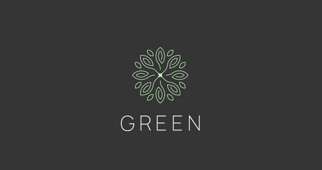 Aufkleber - Abstract linear leafs eco logo. Yoga Relax Logotype. Meditation Sign. Floral icon.
