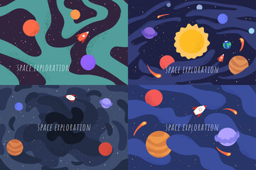 Wall Mural - vector editable illustration. hand drawn cartoon style. minimalist doodle art. solar system, black h
