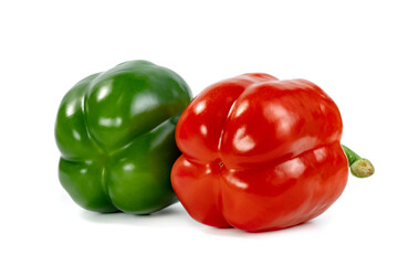 Sticker - red green sweet bell pepper isolated on white background