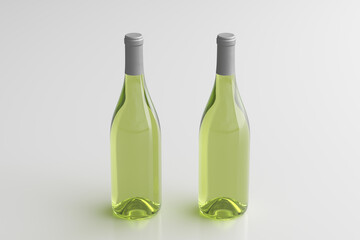 Wall Mural - Two white wine bottles 750ml mock up on white background.