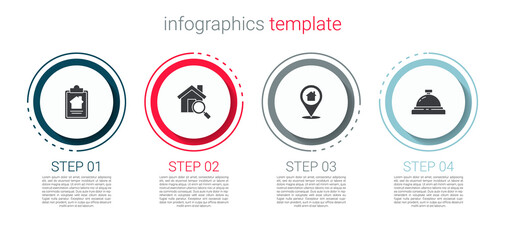 Canvas Print - Set House contract, Search house, Location with and Hotel service bell. Business infographic template. Vector.