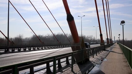 Poster - Siekierkowski Bridge over River Vistula in Warsaw city, capital of Poland, 4k video