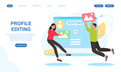 Poster - social media application profile editing concept. flat abstract metaphor cartoon vector illustration