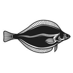 Wall Mural - Illustration of flounder fish. Design element for logo, label, sign, emblem, poster. Vector illustration