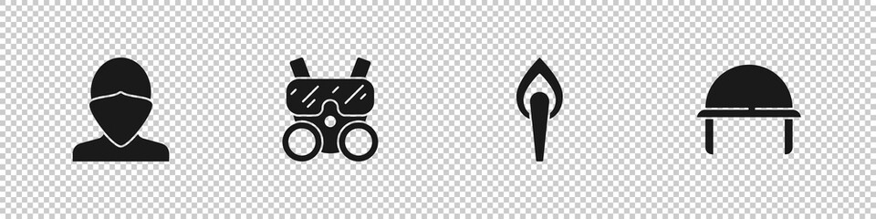 Sticker - Set Vandal, Gas mask, Torch flame and Military helmet icon. Vector.