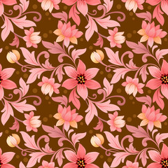  Monochrome old rose color flowers seamless pattern. Abstract floral wallpaper background design.