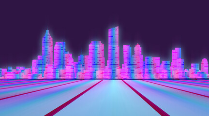 Wall Mural - night neon cyberpunk cityscape