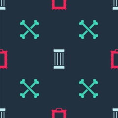 Poster - Set Picture, Ancient column and Crossed human bones on seamless pattern. Vector.