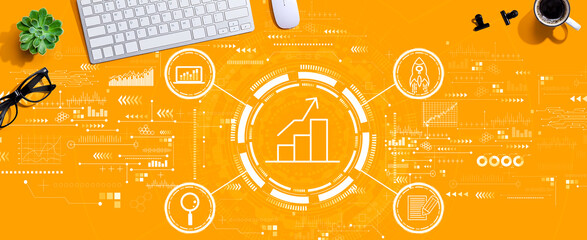 Canvas Print - Business growth analysis with a computer keyboard and a mouse