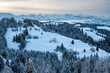 canvas print picture - view from Lüderenalp over the hills of Emmental on beautiful winter morning