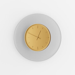 Poster - Gold wall round clock icon. 3d rendering gray round key button, interface ui ux element.
