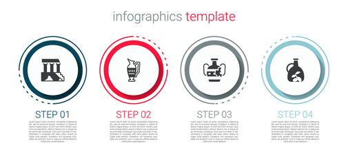 Canvas Print - Set Parthenon, Ancient amphorae, Broken and Bottle of olive oil. Business infographic template. Vector.