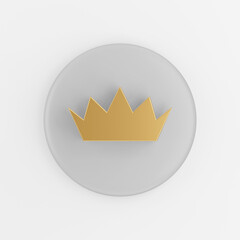 Poster - Gold flat crown icon. 3d rendering gray round key button, interface ui ux element.